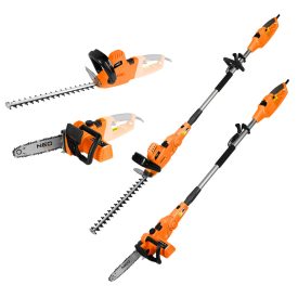   NEO Tools 04-634 Magassági láncfűrész és sövényvágó 2 az 1-ben, 750W/250mm / 550W/460mm, teleszkópos szár max: 267cm