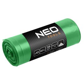 Neo-Tools-15-990-Szemeteszsak-60l,-60x70cm,-zold,erositett-huzoszalagos,-vastagsag:35mic,-10db