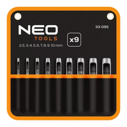 NEO Tools 33-095 Bőrlyukasztó készlet, szénacél, 9db-os, 2,5-10mm, oxfordszövet tok
