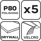 NEO Tools 54-029 Csiszolókorong tépőzáras 225mm, K80, 6 lyukas, 59G264, 59G265 csiszológéphez, 5db, NEO Tools