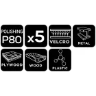 NEO Tools 54-050 Csiszolópapír tépőzáras 80x130mm, P80, 8 lyukas, 04-623-hoz, 5db