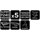 NEO Tools 54-052 Csiszolópapír tépőzáras 80x130mm, P240, 8 lyukas, 04-623-hoz, 5db