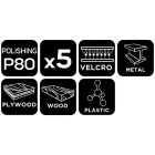 NEO Tools 54-053 Csiszolópapír tépőzáras 113x113mm, P80, 8 lyukas, 04-623-hoz, 5db