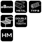 NEO Tools 55-356 Keményfém marófej, turbómaró, B, hengeres, frontélezéssel, 8x20mm, szár méret 6x45mm, NEO Tools