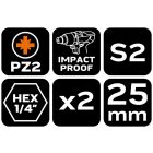 NEO Tools 56-504 Torziós ütvecsavarozó bit PZ2x25mm, 2db, NEO Tools