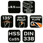 NEO Tools 57-048 Csigafúró HSS-Cobalt 5% 8.5mm, NEO Tools
