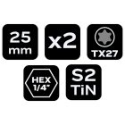 NEO Tools 57-975 Csavarhúzó bit Torx 27, 25mm, 1/4", 2db, min. rendelés: 3cs, NEO Tools