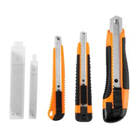   NEO Tools 63-714 Törhető pengés kés készlet, 2db 9mm-es és 1db 18mm-es kés, 10db 18mm-es és 10db 9mm-es pótpenge