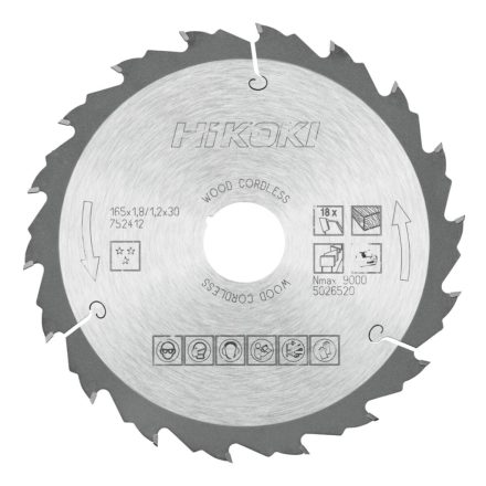 Hikoki Tct Fűrészlap  165X30/20 Z18 (752412)