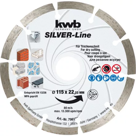 KWB 796170 PROFI SILVER-LINE Gyémánt vágótárcsa 115x22,23x7,0x2,5mm