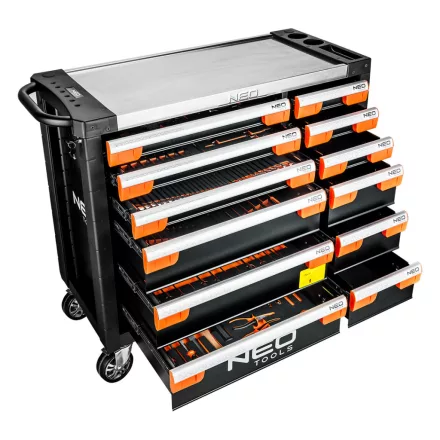 NEO Tools 84-225-6 Műhelykocsi PRO, 12 fiókos, 358 szerszámmal, szerszámkocsi