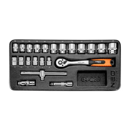 Neo-Tools-84-239-Dugokulcskeszlet-3-8-22Db-6-24Mm-Muhelykocsitalcaval