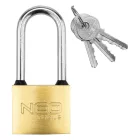 NEO TOOLS 85-055 Lakat 50mm hosszúkengyeles, réz-acél, időjárásálló, 3 kulccsal, NEO TOOLS