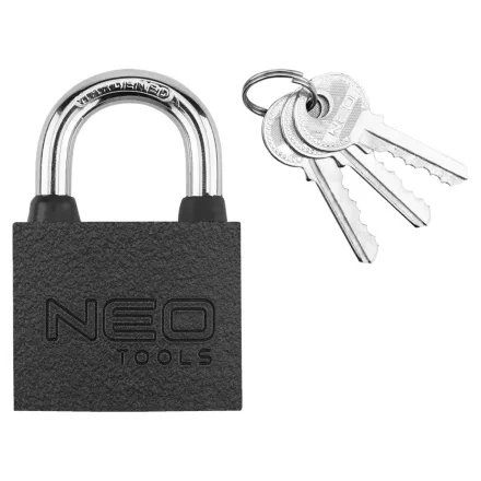 NEO TOOLS 85-058 Lakat 50mm, festett öntvény-acél, időjárásálló, 3 kulccsal, NEO TOOLS