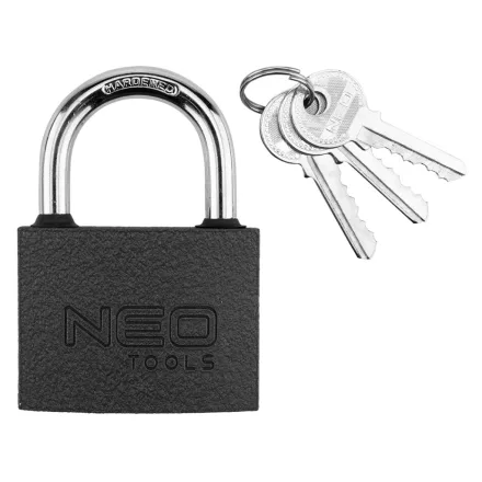 NEO TOOLS 85-060 Lakat 75mm, festett öntvény-acél, időjárásálló, 3 kulccsal, NEO TOOLS
