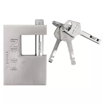NEO TOOLS 85-062 Lakat 70mm oldalcsapos, rézöntvény-acél, időjárásálló, 3 kulccsal, NEO TOOLS