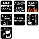 NEO Tools 90-156 Elektromos látványkandalló, 850/1500W, termosztát, hőkioldó