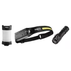 NEO Tools 99-132 Kempinglámpa készlet 3db-os, kézi-sátor-fejlámpa, 150/280/1000 lm, 1200mAh akku, USB-C töltővezeték