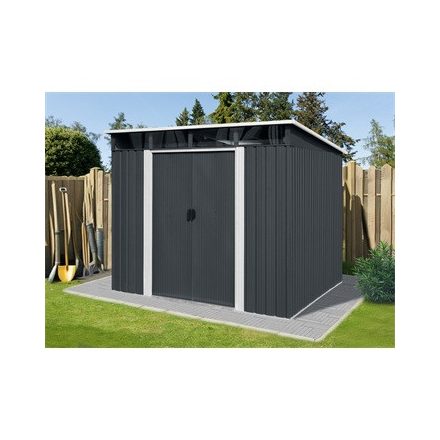 RMSP 9x8 antracit LUX - fém kerti tároló 2,4 x 2,8 m lapostetővel (antracit) (T-PS0908-A)
